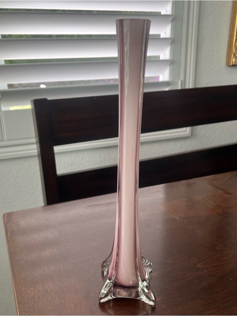 Vtg Pale Pink Glass Elephant Foot Tall Swung Bud Vase - Elegant Tall Home Accent